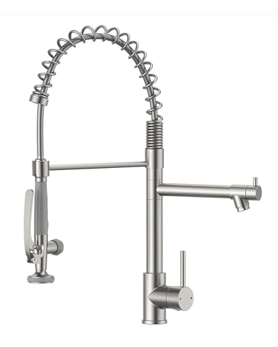 Fapully Commercial Pull Down Kitchen Sink Faucet with Sprayer Brushed Nickel - color: Brushed Nickel, style: Classic