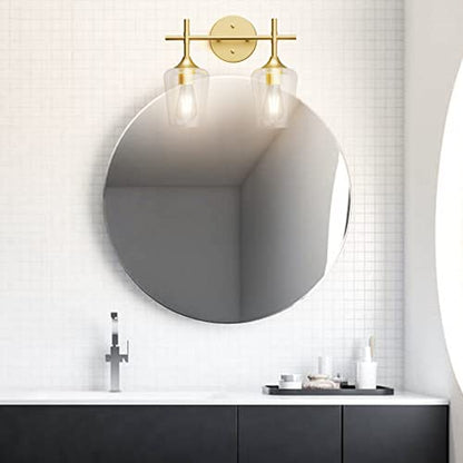 Ralbay Gold Bathroom Light Fixtures 2-Lights with Clear Glass Modern Wall Mount Lighting Industrial Farmhouse Gold Bathroom Vanity Lights Wall Sconce - color: Gold, size: 2-Light