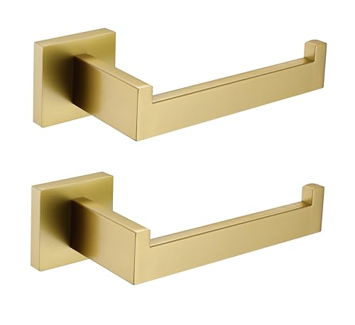 TASTOS Toilet Paper Holder Brushed Gold, Toilet Tissue Roll Holders Dispenser and Hangers Wall Mounted for Bathroom & Kitchen, Stainless Steel Modern Square Style 2 Pack - color: Brushed Gold, size: Square (2 pack)