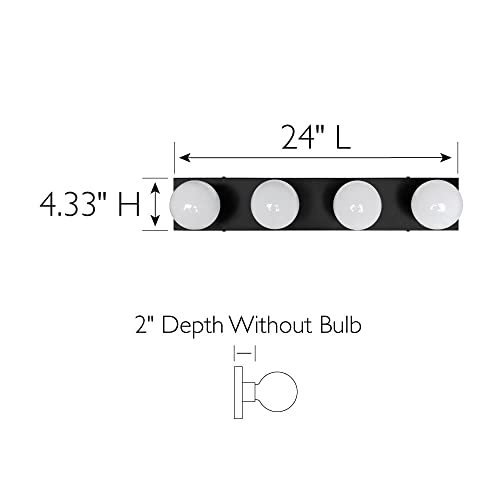 Design House Vanity Lights, 4 Linear Lights, Dimmable, Horizontal or Vertical Use, Uses (4) 60W Bulbs, for Bathroom/Makeup Vanity, Matte Black, 24.0. in. L x 4.33 in. H x 2.0 in. D, 588574-BLK - color: Matte Black