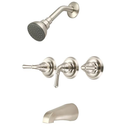 Olympia Faucets P-3230-BN Three Handle Tub/Shower Set, Tarnish Resistant PVD Brushed Nickel Finish - color: Brushed Nickel