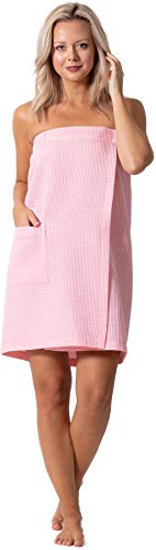 Robe Direct Quick Dry, Lightweight Waffle Spa/Bath Wrap with Adjustable Closure & Elastic Top - color: Blush, size: Small-Medium