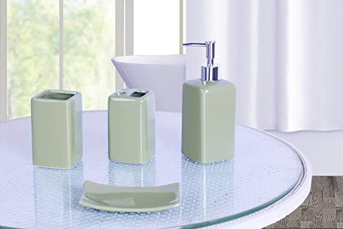 Bathroom Countertop Accesory Set 4 Piece Solid Ceramic (Sage Green) - style: Sage Green