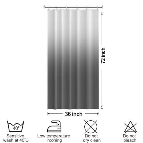 Ombre Grey Stall RV Shower Curtain with Hooks 36x72inches | Machine Washable Waterproof, Modern Solid Boho Gradient, Bathroom Dorm Hotel Room Divider, Easy to Install, Window Curtain - color: Ombre Grey, size: 36"W x 72"L (Pack of 1)