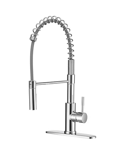 Dura Faucet DF-MK504SLK-CP RV Swivel High-Arc Spring Kitchen Sink Faucet - Single Handle - Kitchen Faucet with Pull-Down Sprayer - Optional Deck Plate (Chrome) - color: Chrome Polished