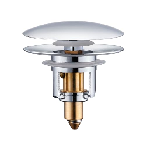Bathroom Sink Drain Stopper, 2-in-1 Pop Up Sink Drain Stopper Strainer for 1.06"-1.65" Basin Drain Holes, Brass Bounce Core Sink Stopper with Anti-Clogging Hair Catcher - color: Chrome Silver(l)-1p