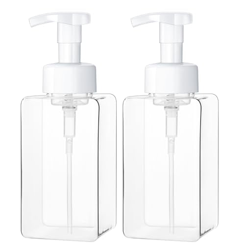 Kzeirm Foaming Soap Dispenser for Bathroom & Kitchen 15 Oz, Refillable Foam Hand Soap Dispenser for Liquid Soap, 2Pcs Foam Pump Bottle with Waterproof Labels, Clear - color: Clear