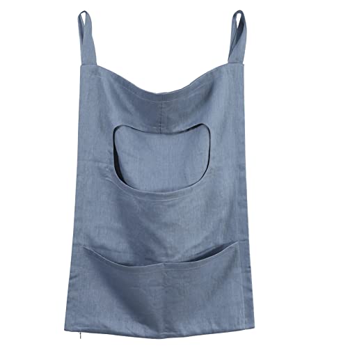 Amazhiyu Pure Linen Over The Door Laundry Hanging Hamper Bag with Bottom Zipper and Pockets Cyan Blue - color: Cyan Blue