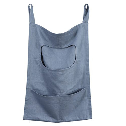 Amazhiyu Pure Linen Over The Door Laundry Hanging Hamper Bag with Bottom Zipper and Pockets Cyan Blue - color: Cyan Blue