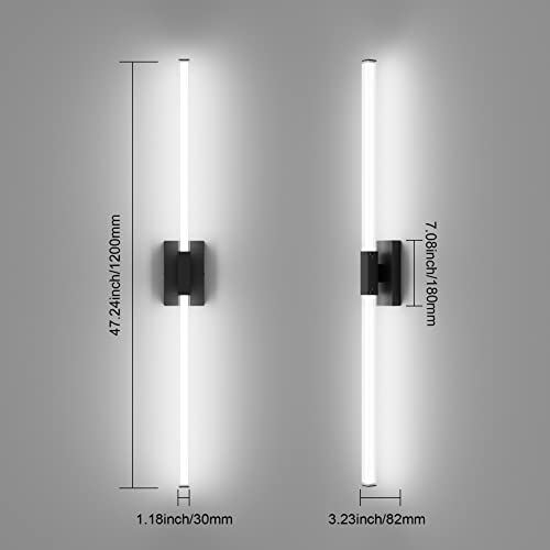 Ralbay 48inch Black Bathroom Vanity Lights Bar 36W Modern LED Matte Black Vanity Light Fixtures Over Mirror(5500K White Light) - color: Black, size: 48 inch