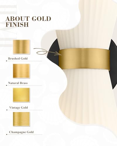Wall Sconces Set of Two, HWH 14.3 Inch Black and Gold Bathroom Sconces with Frosted Milk White Striped Glass, Up Down Modern Wall Light fixtures for Living Room Bedroom, 5HZG97B-2W-2PK BK+BG - color: Black and Gold, size: 2-Light*2
