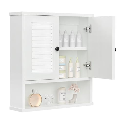 JMJA WPC Bathroom Cabinet Wall Mounted,Over Toilet Storage Organizer Adjustable Shelves,Suitable for Bathrooms,White