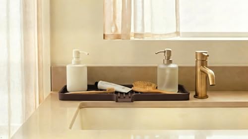 Silicone Soap Dish Tray and Sponge Holder with Drain Chute, Rectangular, Kitchen and Bathroom Sink Organizer (Black, 12"x4") - color: Black, size: (LG) 12"x4"