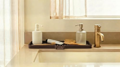 Silicone Soap Dish Tray and Sponge Holder with Drain Chute, Rectangular, Kitchen and Bathroom Sink Organizer (Black, 12"x4") - color: Black, size: (LG) 12"x4"