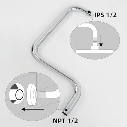 13 Inch S shaped Shower Arm,Stainless Steel Wall-Mounted High Rise Shower Head Extension Arm with Flange，Chrome,10Z1MK - color: Chrome, style: S Shaped