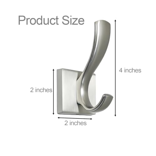 Brushed Nickel Towel Robe Clothes Coat Hooks for wall | Heavy Duty Wall Mount Rust-proof Double towel hooks for Bath Bedroom Kitchen Pool Garage Hotel - color: Brushed Nickel 4