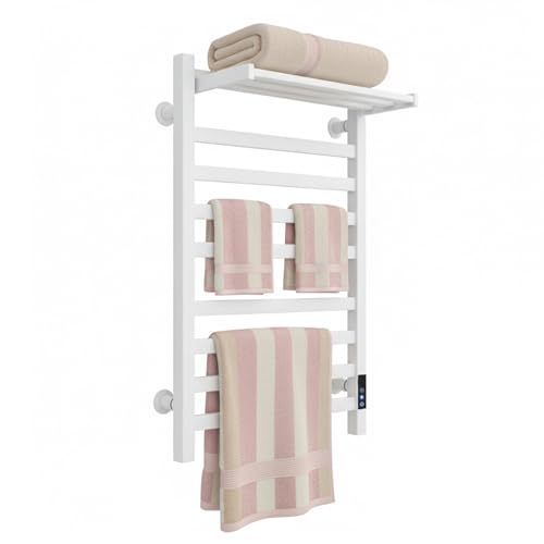 8-Bar Towel Warmer with with Top Warmer Shelf, Electric Towel Rack Set with Fast Heating, Auto Shut-Off Timer, Hardwired or Plug-in, Hot Towels in Bathroom - color: White