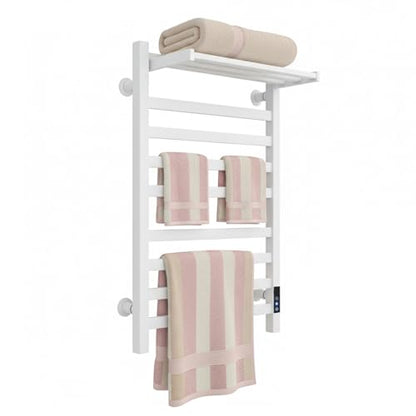 8-Bar Towel Warmer with with Top Warmer Shelf, Electric Towel Rack Set with Fast Heating, Auto Shut-Off Timer, Hardwired or Plug-in, Hot Towels in Bathroom - color: White