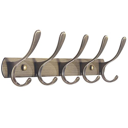 SKOLOO Modern Metal Wall Coat Rack with 5 Hooks, Sturdy Wall Hook Rack for Hanging Jacket, Clothes, Hat, Bronze - color: Bronze