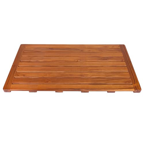 Utoplike Teak Bath Mat, Large Wood Shower Mats for Bathroom, 31.7 x17.9 in | with Non Slip Pads, Sturdy Solid Wooden, Floor Mat for Indoor Spa, Outdoor Inside Shower - size: 31.7" x 17.9" (Rectangular)