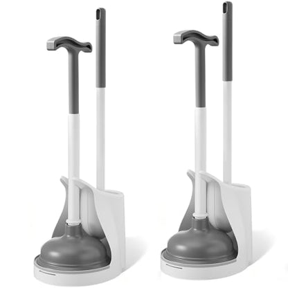 Reallnaive 2 Pack Toilet Brush and Plunger Set 22 Inch Extended Handle Plunger Heavy Duty Toilet Bowl Brush Combo with Holder Bathroom Tools Professional Cleaning Supplies Kit for Maintenance