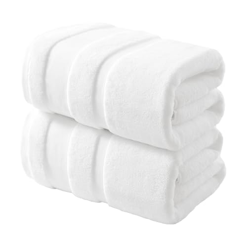 REDKISS 100% Cotton Bath Towels Set of 2, Oversized Bath Sheets 35 x 70 Inches, Soft & Absorbent Large Bathroom Towels, Quick Dry Cotton Towels for Bathroom, Gym, Spa, Pool & Family Use, White - color: White, size: Towel Set of 2