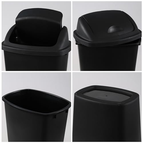Pack of 4 Plastic Trash Can Wastebasket, 7 Gallon | Black, Commercial Office and Bathroom Use, Durable Easy-Clean Bin, Space-Saving Shape - size: 7 Gallon