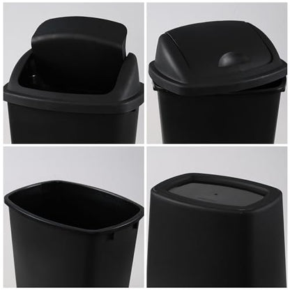 Pack of 4 Plastic Trash Can Wastebasket, 7 Gallon | Black, Commercial Office and Bathroom Use, Durable Easy-Clean Bin, Space-Saving Shape - size: 7 Gallon