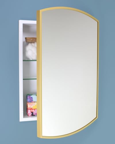 16x20 Harper Crescent Metal Framed Rectangle Recessed Bathroom Medicine Cabinet, Arced Mirror, 14x18 in-Wall Opening, Adjustable Glass Shelves, Magnet Close, Gold - color: Gold, size: 16x20