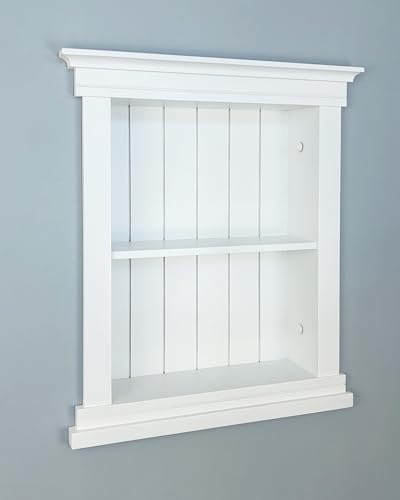 14x18 Elliot Craftsman Recessed Wood Wall Niche, Open Medicine Cabinet Replacement, in The Wall Bathroom Cabinet Insert Shelves, Made in North America, NO MDF, Beadboard, White - color: White Beadboard