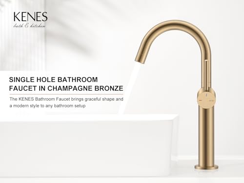 Champagne Bronze Vessel Sink Faucet, 1 Handle Tall Bathroom Faucet | Vessel Bowl Faucet with Pop Up Drain & Supply Lines, Lead-Free cUPC & NSF Certified, 1 Hole Faucet for Vanity RV Restroom - color: Champagne Bronze, size: Tall