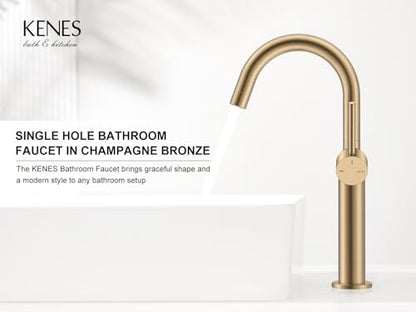 Champagne Bronze Vessel Sink Faucet, 1 Handle Tall Bathroom Faucet | Vessel Bowl Faucet with Pop Up Drain & Supply Lines, Lead-Free cUPC & NSF Certified, 1 Hole Faucet for Vanity RV Restroom - color: Champagne Bronze, size: Tall