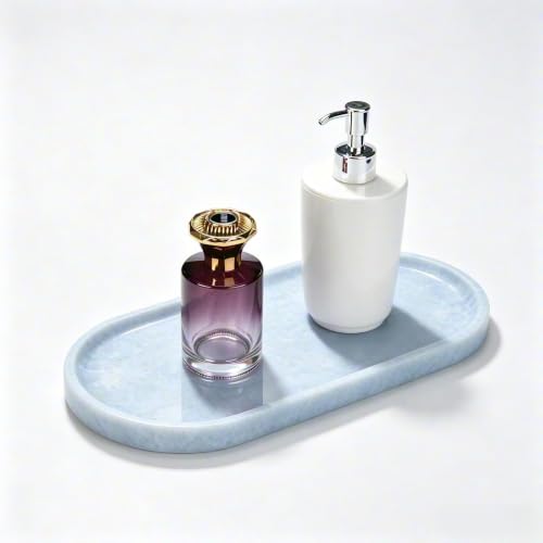 Natural Brazilian Blue Crystal Decorative Tray–12x6 Inch Translucent Stone/Marble-Style Bathroom Countertop Tray–Elegant Tray for Vanity, Perfume, Candles, and Jewelry–Durable Bathroom Countertop Tray - color: Crystal Blue