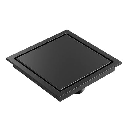 6 Inch Square Shower Floor Drain, Matte Black SUS304 Stainless Steel Grid Grate with X-Shaped High Flow Channel, Anti-Clogging Hair Strainer, Standard 2" Outlet | Reversible flat & tile-in cover, anti-odor auto-seal core, burr-free smooth edges for barefo