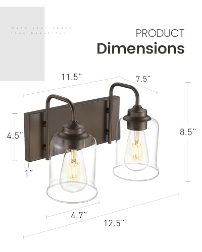 zeyu Oil Rubbed Bronze Bathroom Light Fixtures, 2-Light Bath Vanity Light, 12.5 Inch Farmhouse Wall Sconces with Clear Glass Shade, ZSL72B-2W ORB - color: Oil-Rubbed Bronze, size: 2-Light