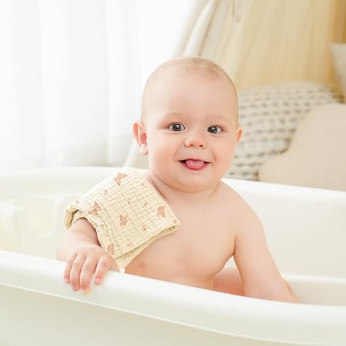 Bearmoss 12 Pack Baby Muslin Washcloths, 100% Cotton 10"x10" Face Towels | Soft Absorbent Bath Wash Cloths and Burp Cloths for Newborn Infants Kids Girls & Boys (Pink Brown) - color: Pink