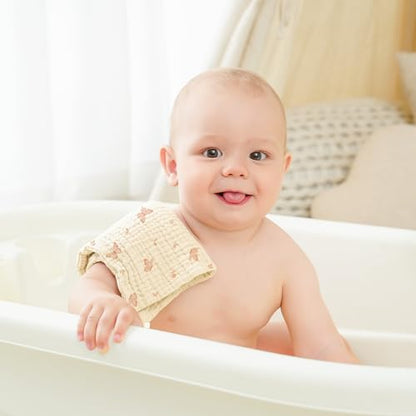 Bearmoss 12 Pack Baby Muslin Washcloths, 100% Cotton 10"x10" Face Towels | Soft Absorbent Bath Wash Cloths and Burp Cloths for Newborn Infants Kids Girls & Boys (Pink Brown) - color: Pink
