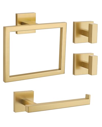 Brushed Gold Bathroom Accessories, Toilet Paper Holder, Towel Ring & Hooks | Lairuier Bathroom Hardware Set, Toilet Paper Holder Set SUS304 Stainless Steel Bath Hand Towel Ring for Bathroom Wall Mounted - color: Brushed Gold