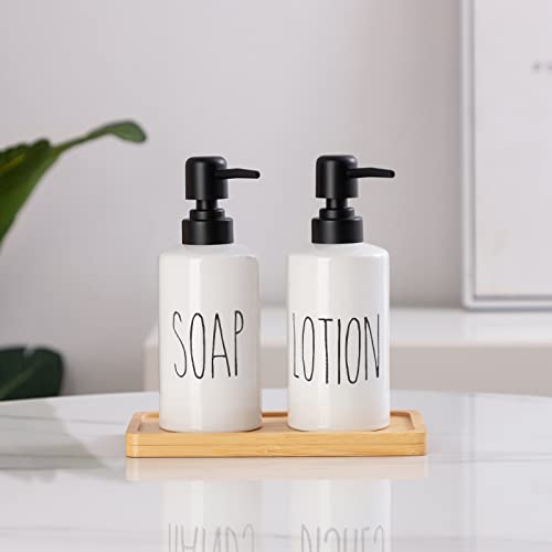 FE Soap Dispenser, 10oz Ceramic Liquid Soap Dispenser for Bathroom Countertop with Plastic Pump(SOAP) - color: White-soap