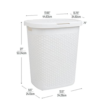 Mind Reader Slim Laundry Hamper with Lid, 50L Clothes Basket, Premium Wicker Design, Plastic, White - color: White