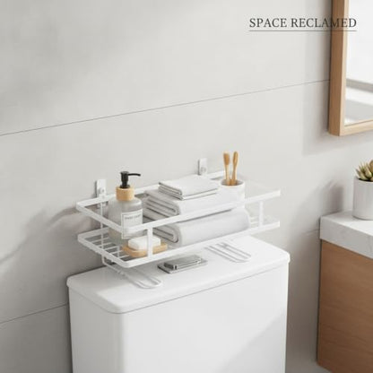 Over Toilet Storage Rack, Iron Bathroom Shelf with Baked Enamel Finish, Wall Mounted Vertical Organizer for Small Bathrooms, 13-Inch Width (1 PC) - color: White
