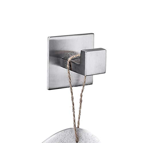 Flybath 2PCS Towel Hooks Self Adhesive 304 Stainless Steel Brushed Silver | Square, No Drill, Strong Hold, Rustproof, Wall Mount, Stylish Coat Robe Shower Hook For Hanging, Kitchen Bathroom Accessories - color: Brushed
