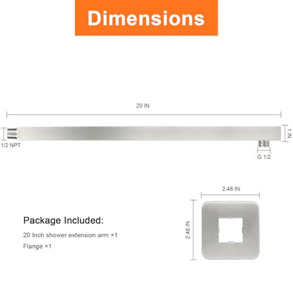 Shower Arm, Rain Shower Head Extension Extender, With Flange and Teflon Tape, Made of Thicken Stainless Steel for Bathroom Rainfall Shower (20 Inch, Brushed Nickel) - color: Brushed Nickel, style: 20 Inch