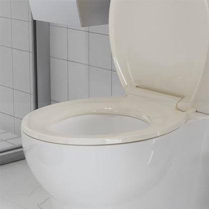 17" Round Toilet Seat, Soft Close Toilet Seat with Quiet Lid,Almond Polypropylene Toilet Seat Cover with Never Loosen Durable Lid, Easy to Install and Clean - color: Almond, Standard, size: Round (17″)