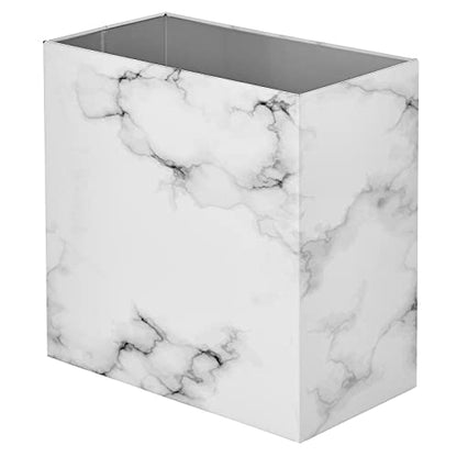 mDesign Small Steel Rectangular 2.4 Gallon/9.1 Liter Trash Can, Waste Basket for Bathroom, Bedroom, Home Office - Holds Garbage, Recycling, Household Items - Linn Collection - White Marble - color: White Marble