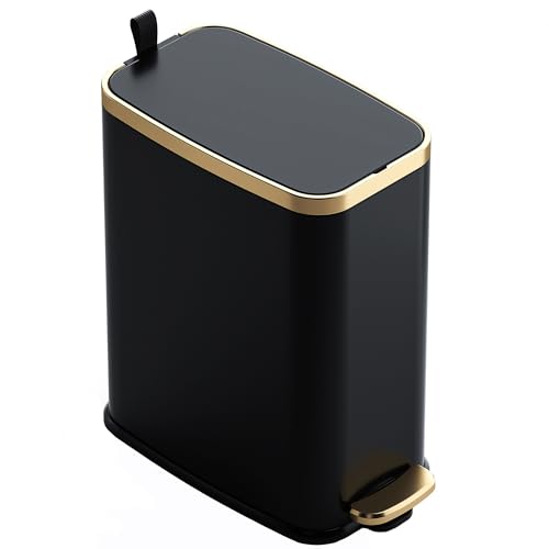 CEROELDA Small Bathroom Trash Can with Lid Soft Close-5L/1.3 Gal Slim Garbage Can-Metal Step Wastebasket-Rectangle Narrow Waste Bin for Office, Bedroom, Toilet, Live Room (Black) - color: Black, size: 1.3 Gallon