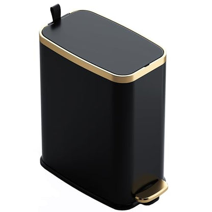 CEROELDA Small Bathroom Trash Can with Lid Soft Close-5L/1.3 Gal Slim Garbage Can-Metal Step Wastebasket-Rectangle Narrow Waste Bin for Office, Bedroom, Toilet, Live Room (Black) - color: Black, size: 1.3 Gallon