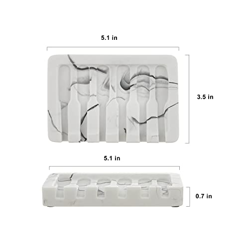 INIUNIK Self Draining Soap Dish - Marble Look Soap Holder Tray Savers Box Container Sponge Holder for Bathroom Shower Kitchen, White - color: White-1 Pack