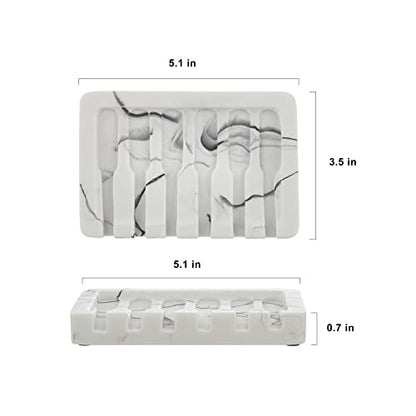 INIUNIK Self Draining Soap Dish - Marble Look Soap Holder Tray Savers Box Container Sponge Holder for Bathroom Shower Kitchen, White - color: White-1 Pack
