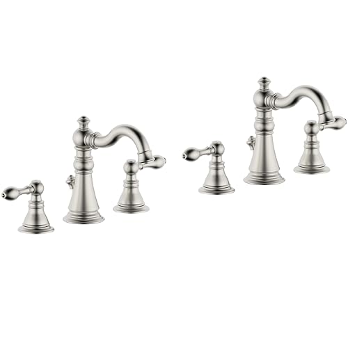 Brushed Nickel 2-Handle 8 Inch Widespread Bathroom Faucet 3 Holes,2 Pack | Derengge Traditional Widespread Sink Faucet, With Pop-Up Drain 360° Swivel Stainless Steel Spout, WF-8801-BN - color: Brushed NickelX2